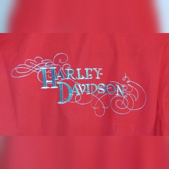 HARLEY DAVIDSON Womans Blingy/silver embroidered/long sleeve/with cufflinks sz L - Picture 6 of 8